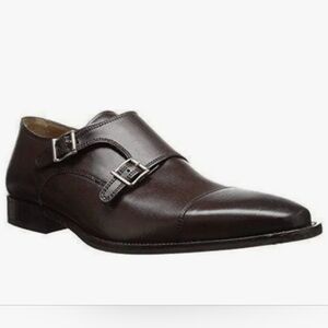 Men's Double Monk Strap Leather Shoes - Brown